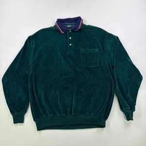 Vintage Chesterfield Polo Shirt Mens Large XL Green Velour Rugby Made In USA